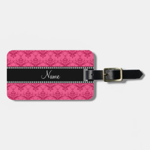 Personalised name Pink damask Luggage Tag