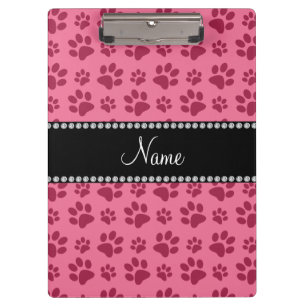 Personalised name pink dog paw prints clipboard