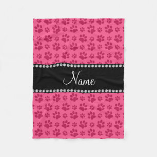 Personalised name pink dog paw prints fleece blanket