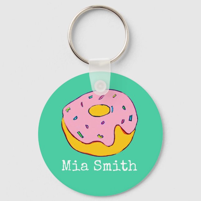 Personalised name pink doughnut cute key ring (Front)