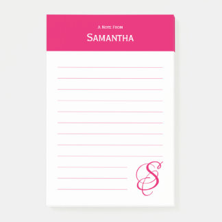 Personalised Name Pink Elegant Monogram Lined Post-it Notes