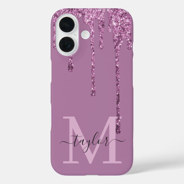 Personalised Name Pink Fake Glitter Drip Monogram Case-Mate iPhone Case (Back)