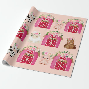 Personalised Name Pink Farm/ Floral Barn Gift Wrap