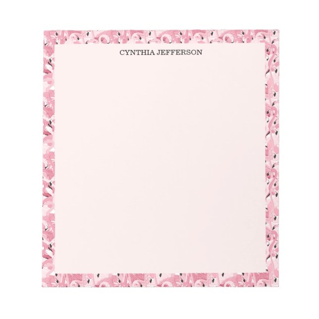 Personalised Name Pink Flamingo Tropical Pattern Notepad (Front)