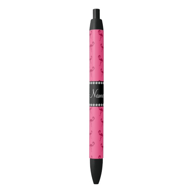 Personalised name pink flamingos black ink pen (Front Vertical)
