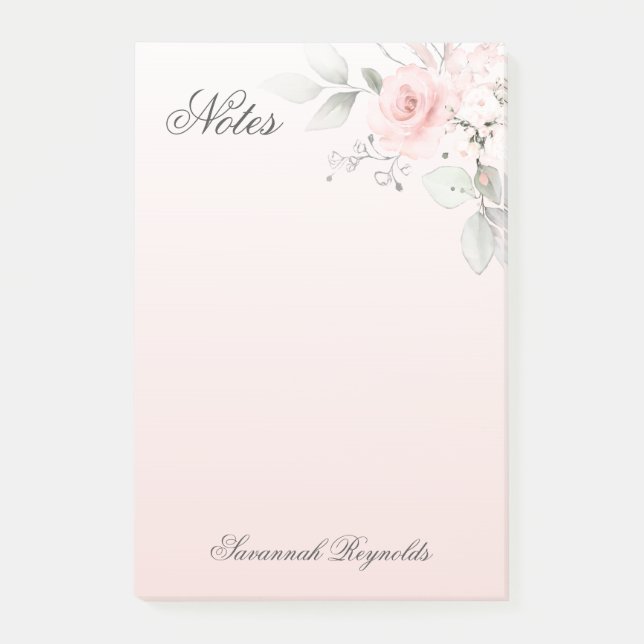 Personalised Name PINK FLORAL ROSES  Notepad (Front)