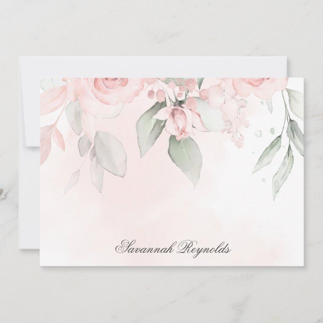 Personalised Name PINK FLORAL ROSES  Notepad Note  Card (Front)