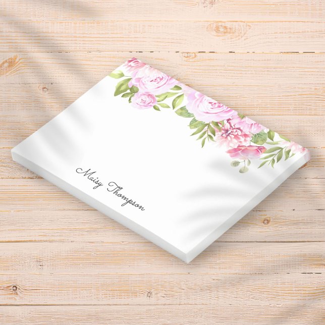 Personalised Name Pink Floral Script Post-it Notes (Personalized Name Pink Floral Script Post-it Note)