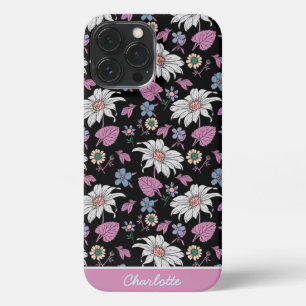Personalised name pink floral seamless pattern iPhone 13 pro max case