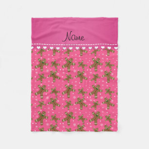 Personalised name pink gingerbread snowflakes fleece blanket