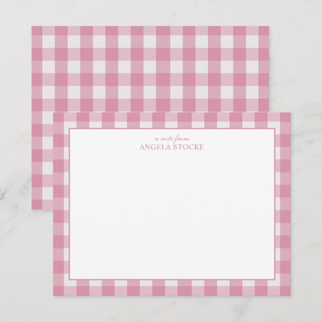 Personalised Name Pink Gingham Card (Front/Back)