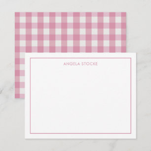 Personalised Name Pink Gingham Note Card