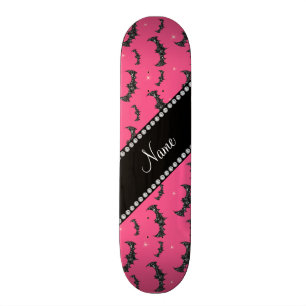 Personalised name pink glitter bats skateboard
