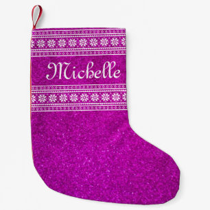 Personalised name pink glitter Christmas stocking