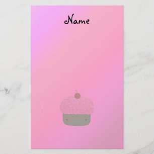 Personalised name pink glitter cupcake stationery