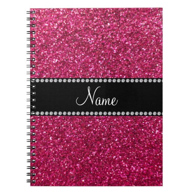 Personalised name pink glitter notebook (Front)