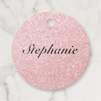 Personalised Name Pink Glitter Sparkle Style Favour Tags