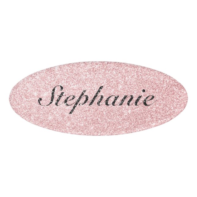 Personalised Name Pink Glitter Sparkle Style Name Tag (Front)