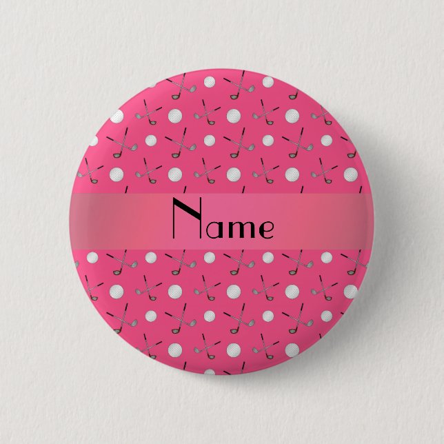 Personalised name pink golf balls 6 cm round badge (Front)
