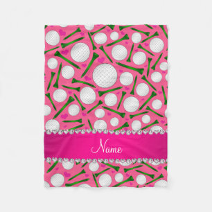 Personalised name pink golf balls tees hearts fleece blanket