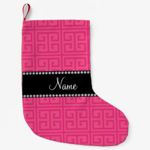 Personalised name pink greek key pattern small christmas stocking