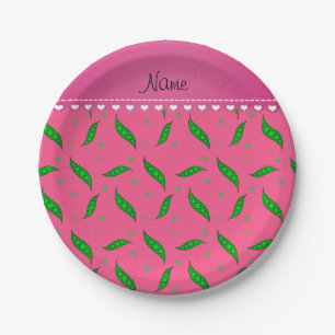 Personalised name pink green peapods paper plate