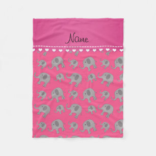 Personalised name pink grey elephants fleece blanket