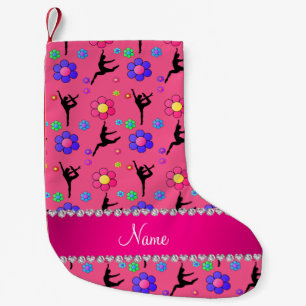 Personalised name pink gymnastics flowers small christmas stocking