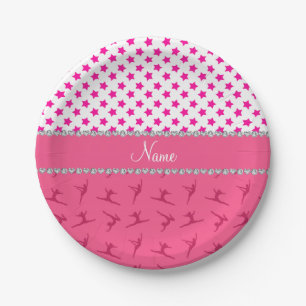 Personalised name pink gymnastics pink stars paper plate