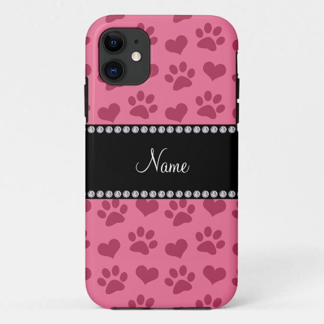 Personalised name pink hearts and paw prints Case-Mate iPhone case (Back)