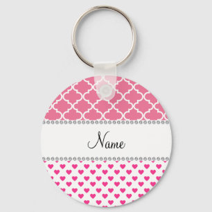 Personalised name pink hearts pink moroccan key ring