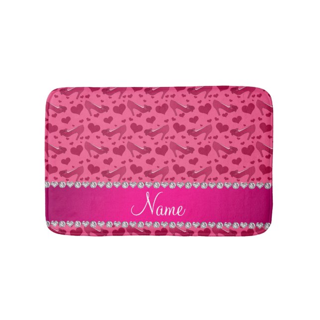 Personalised name pink hearts shoes bows bath mat (Front)