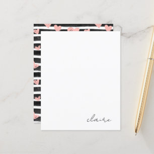 Personalised Name Pink Hearts Stationery Paper