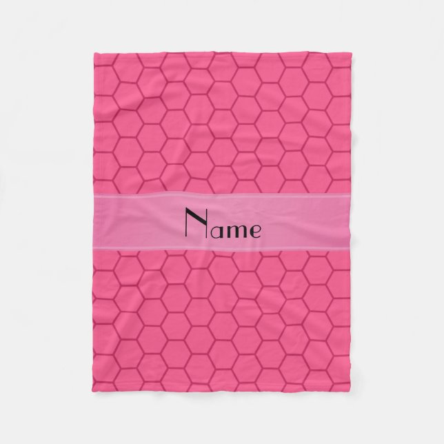Personalised name pink honeycomb fleece blanket (Front)
