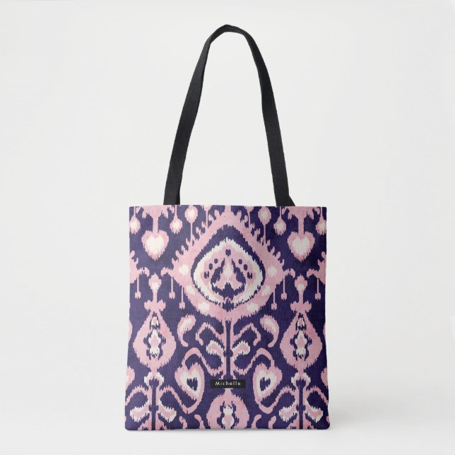 Personalised Name pink Ikat Pattern Bridesmaid Tote Bag (Front)