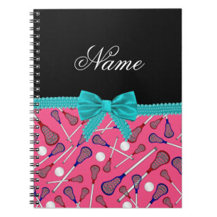 Personalised name pink lacrosse turquoise bow notebook
