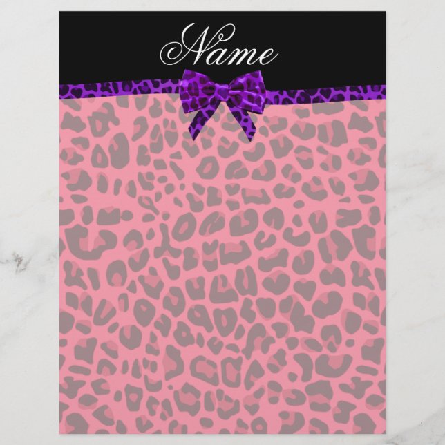 Personalised name pink leopard print purple bow (Front)