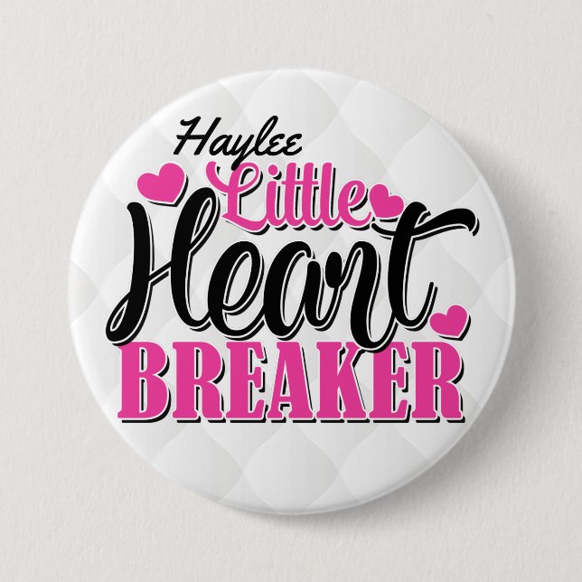 Personalised NAME Pink Little Heart Breaker 7.5 Cm Round Badge (Front)