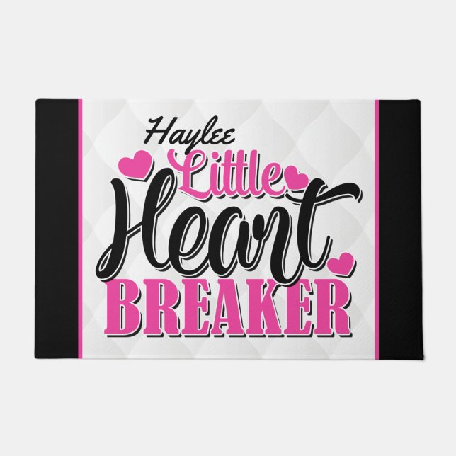 Personalised NAME Pink Little Heart Breaker Doormat (Front)