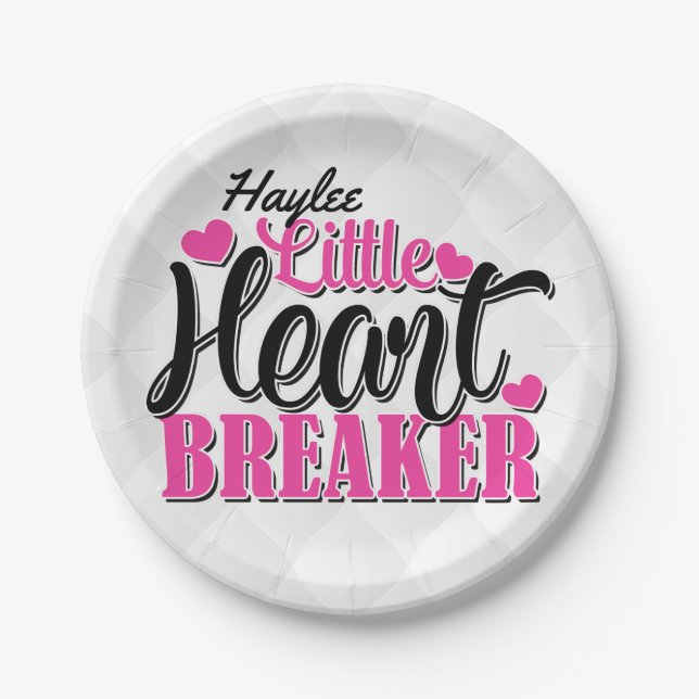 Personalised NAME Pink Little Heart Breaker Paper Plate (Front)