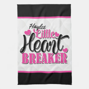 Personalised NAME Pink Little Heart Breaker Tea Towel
