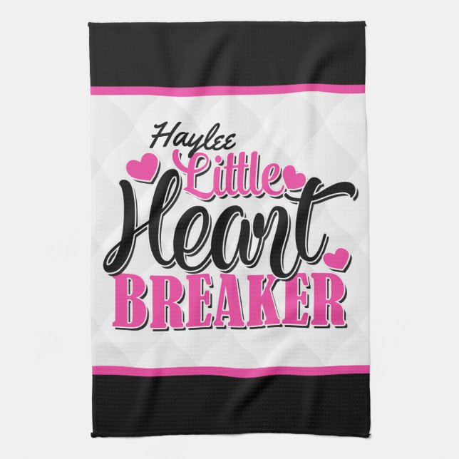Personalised NAME Pink Little Heart Breaker Tea Towel (Vertical)