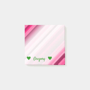 Personalised Name + Pink/Magenta Stripes Pattern Post-it Notes