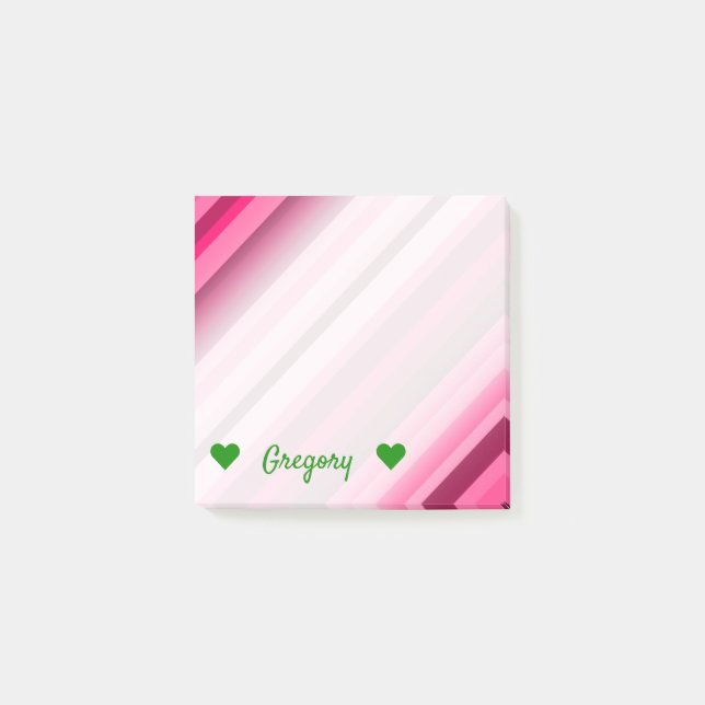 Personalised Name + Pink/Magenta Stripes Pattern Post-it Notes (Front)