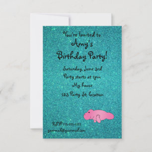 Personalised name pink manatee turquoise glitter invitation
