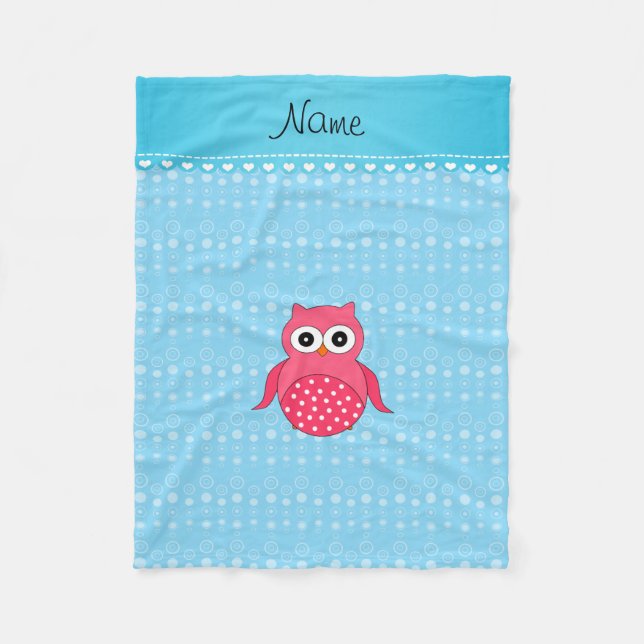 Personalised name pink owl blue bubbles fleece blanket (Front)