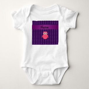 Personalised name pink owl purple hearts baby bodysuit
