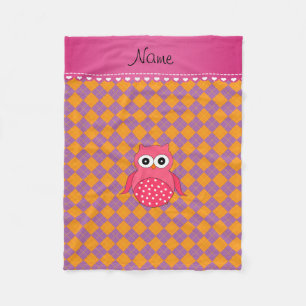Personalised name pink owl purple orange argyle fleece blanket