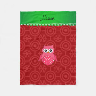 Personalised name pink owl red retro snowflakes fleece blanket