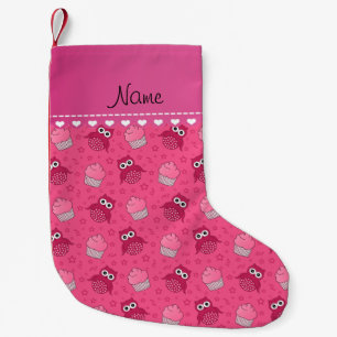 Personalised name pink owls cupcakes stars small christmas stocking